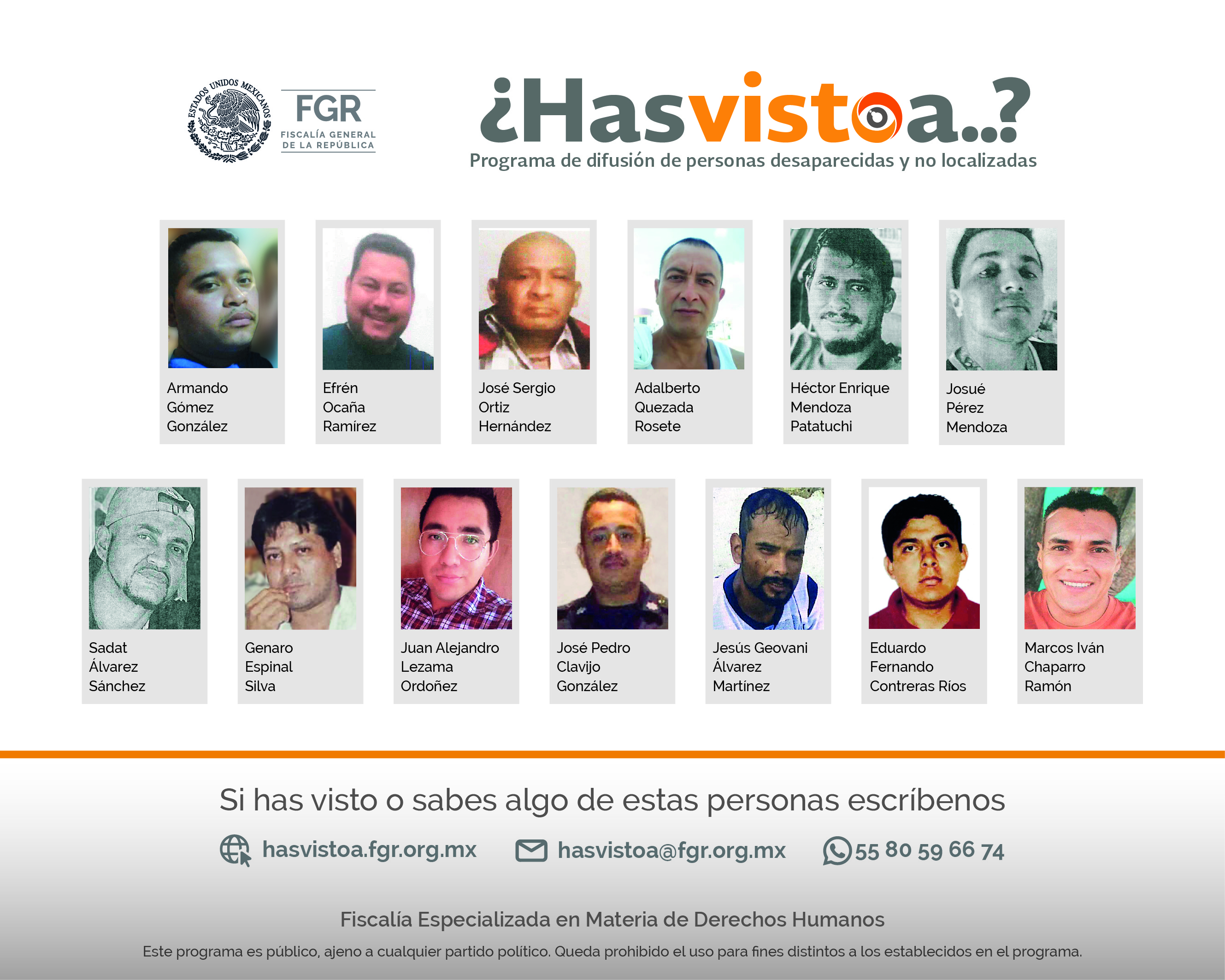 Personas desaparecidas y no localizadas del programa ¿Hasvistoa? de la FGR