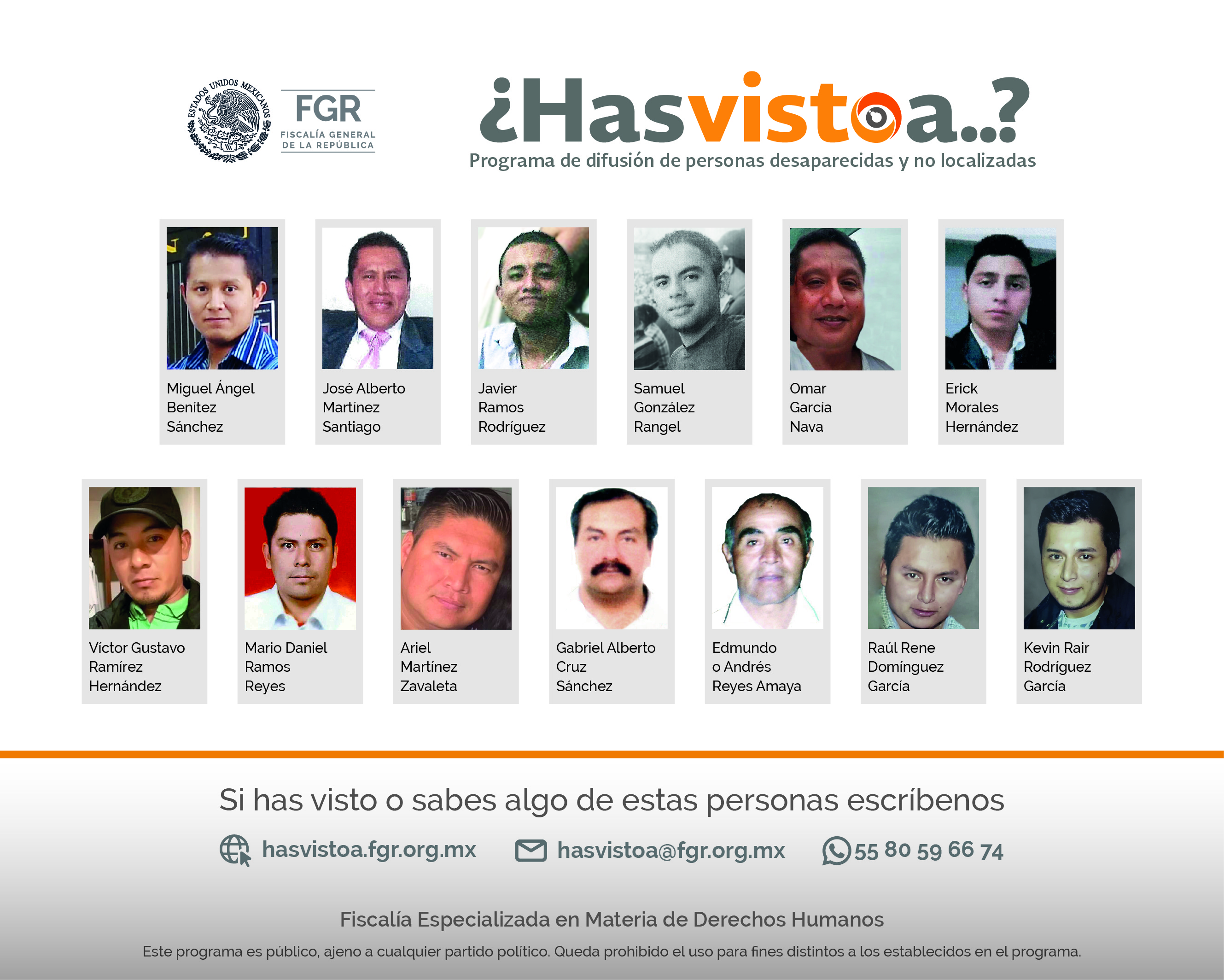 Personas desaparecidas y no localizadas del programa ¿Hasvistoa? de la FGR