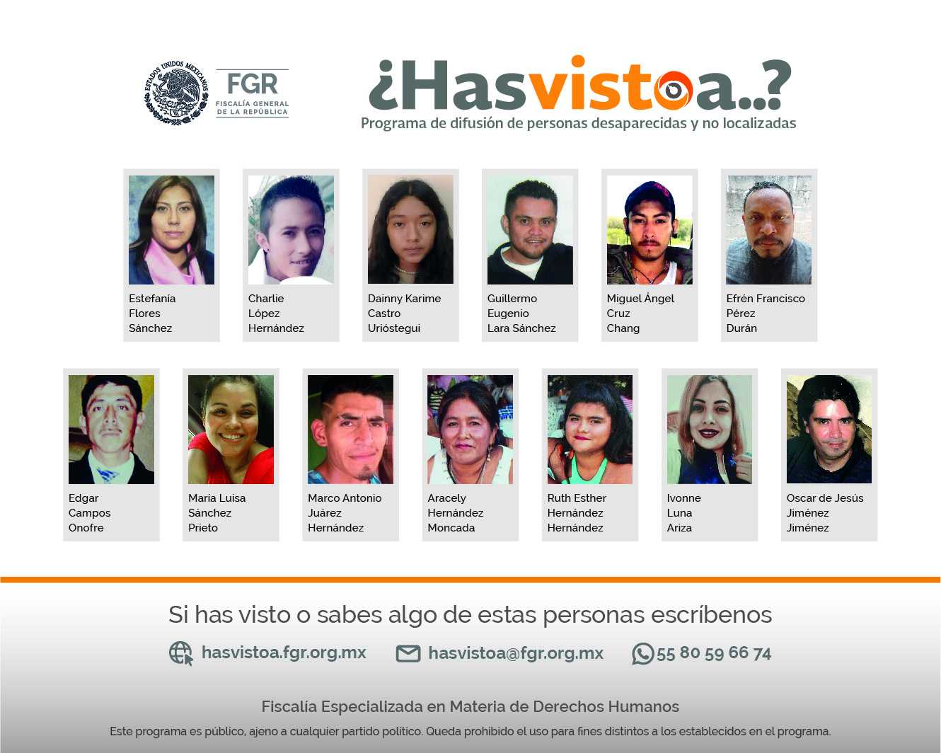 Personas desaparecidas y no localizadas del programa ¿Hasvistoa? de la FGR